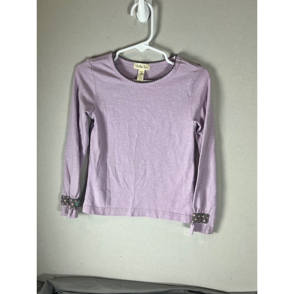 Matilda Jane Girls Lavender Purple Long Sleeve Top Polka Dot Ruffle Cuffs Size 4